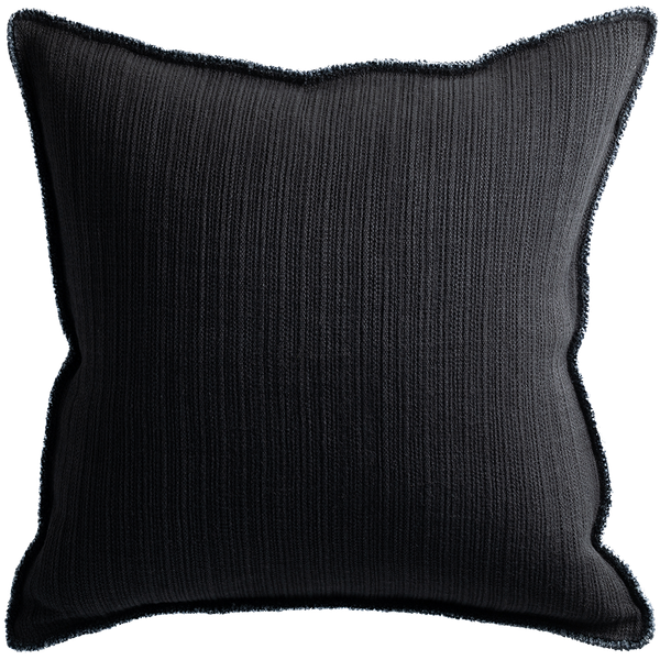 Bison Cushion with Fringe Detail - Black Indigo