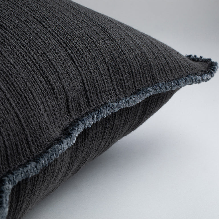 Bison Cushion with Fringe Detail - Black Indigo