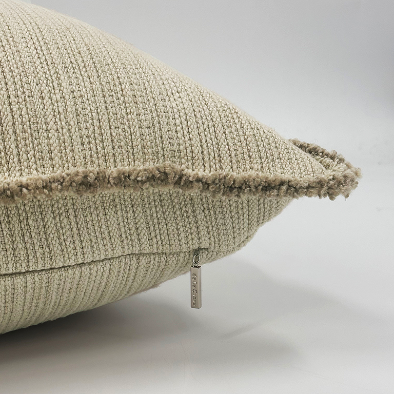 Bison Cushion with Fringe Detail - Bone