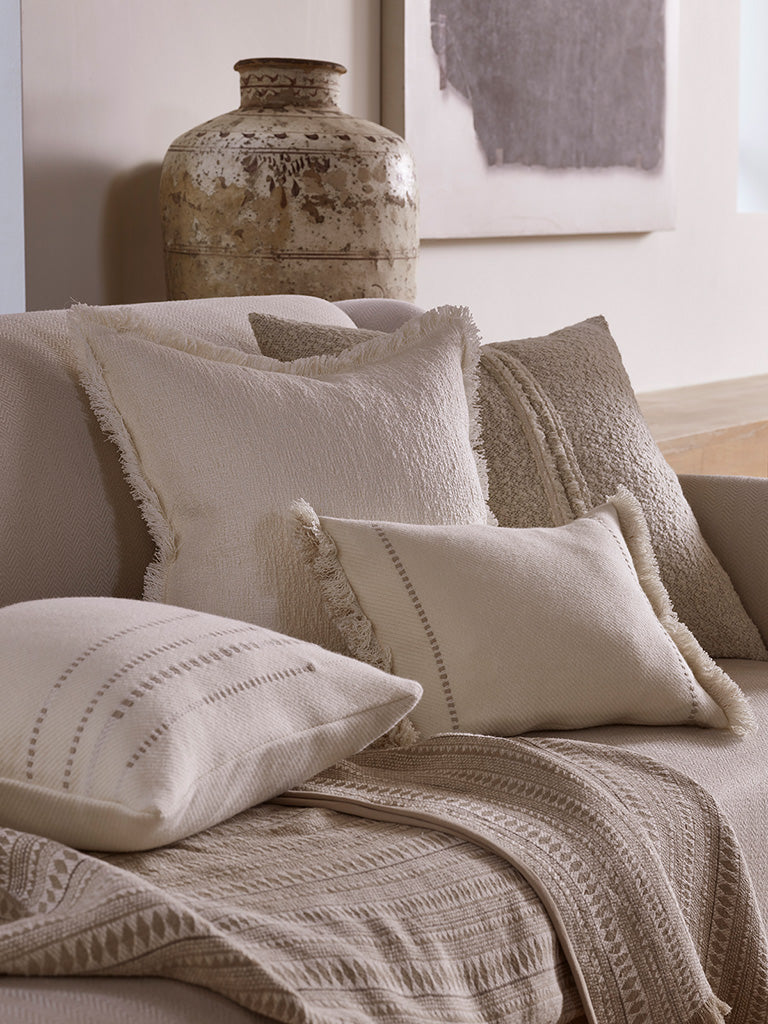 Flint Cushion with Fringe - Grain