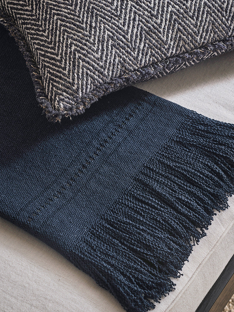 Fox Throw with Fringe and Leather Detail - Night