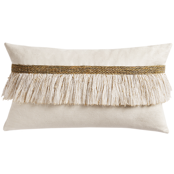 Jungle Silk Cushion with Textured Fringe - Coconut