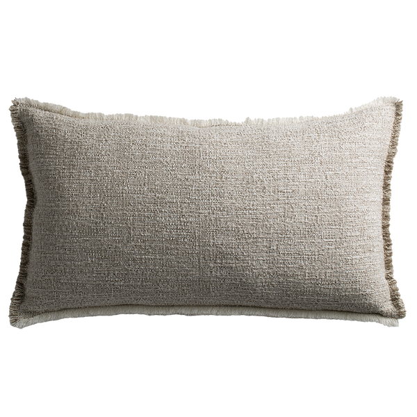 Limestone Cushion with Fringe Detail - Pumice