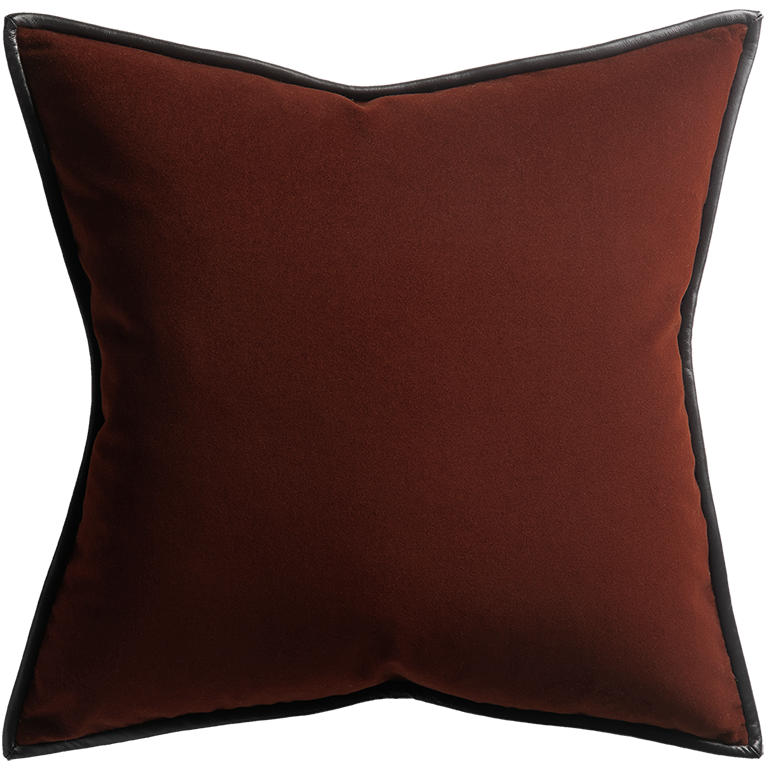Merino Velvet Cushion with Leather Trim - Currant