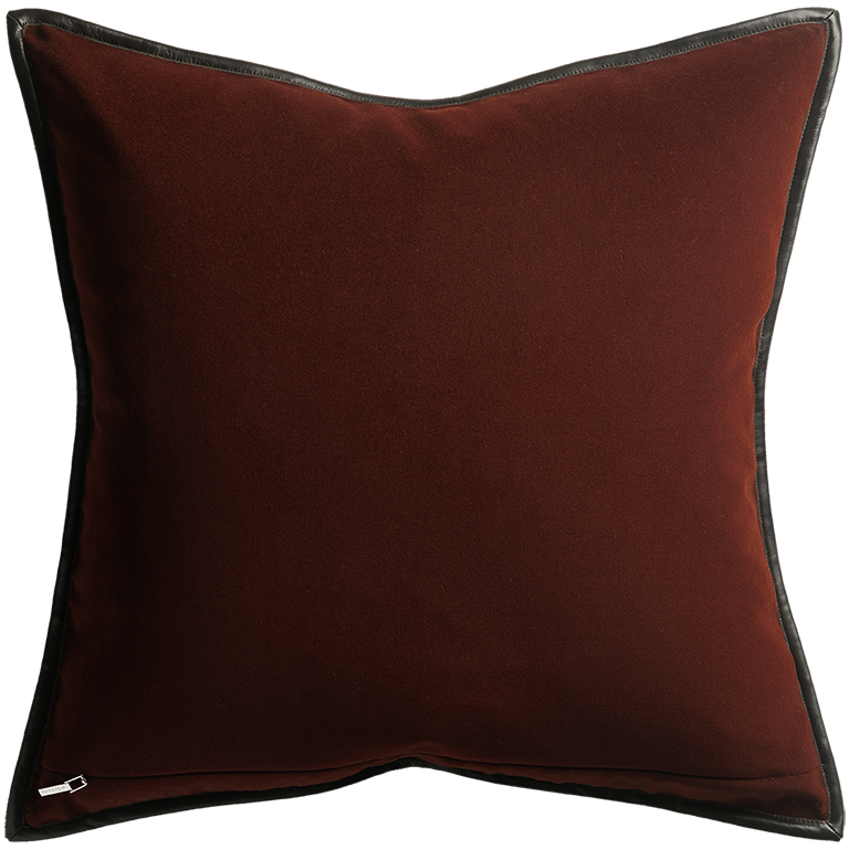 Merino Velvet Cushion with Leather Trim - Currant