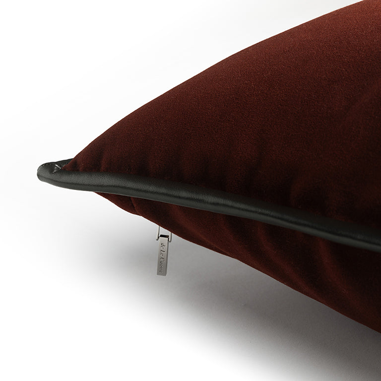 Merino Velvet Cushion with Leather Trim - Currant
