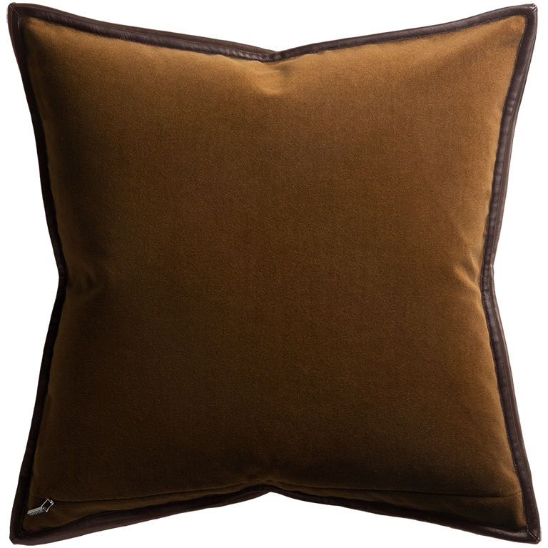 Merino Velvet Cushion with Leather Trim - Maple