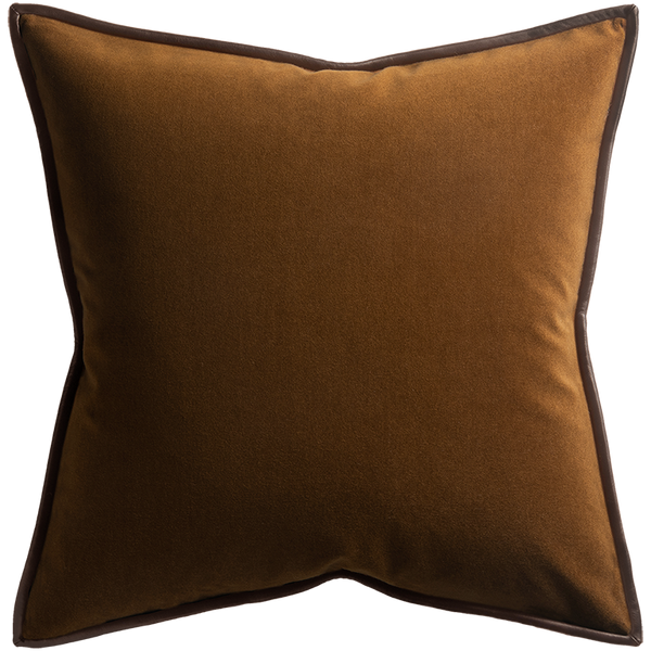 Merino Velvet Cushion with Leather Trim - Maple