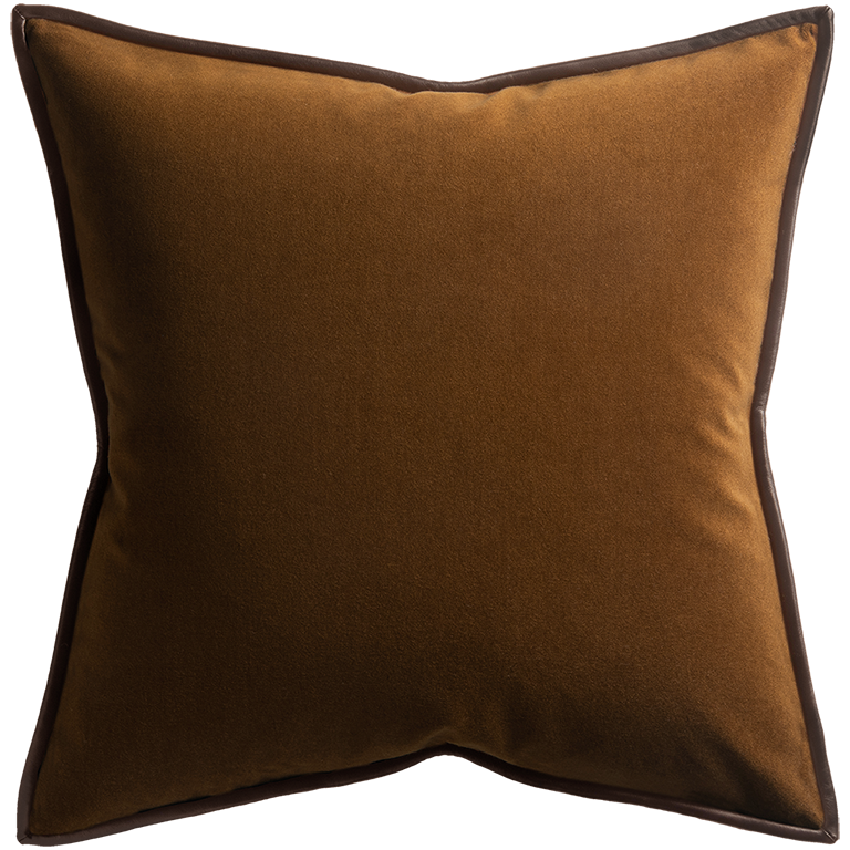 Merino Velvet Cushion with Leather Trim - Maple