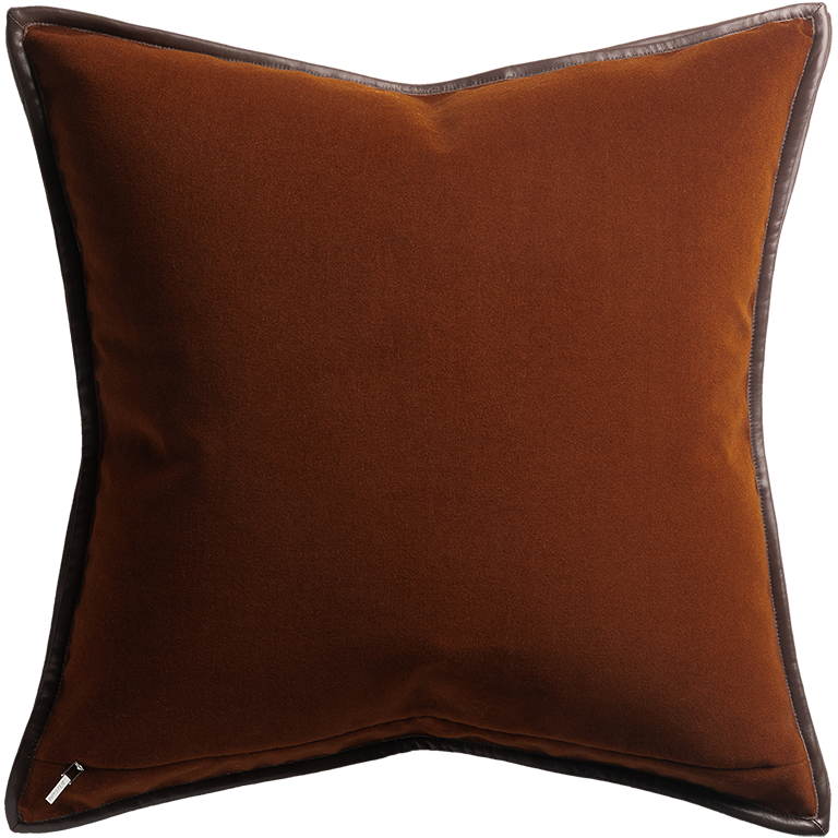 Merino Velvet Cushion with Leather Trim - Pumpkin