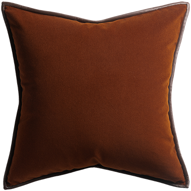 Merino Velvet Cushion with Leather Trim - Pumpkin