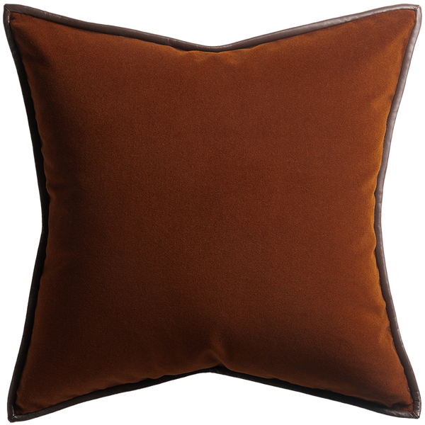 Merino Velvet Cushion with Leather Trim - Pumpkin