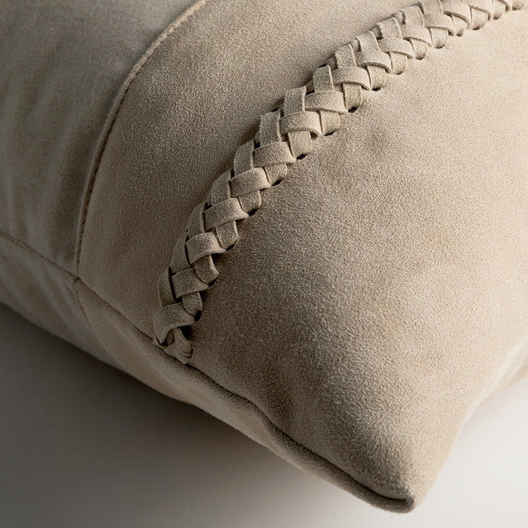 Merino Velvet Cushion with Suede Braiding - Shiitake §