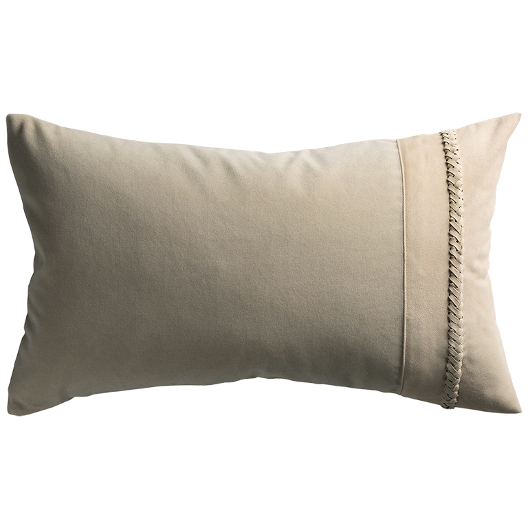 Merino Velvet Cushion with Suede Braiding - Shiitake §