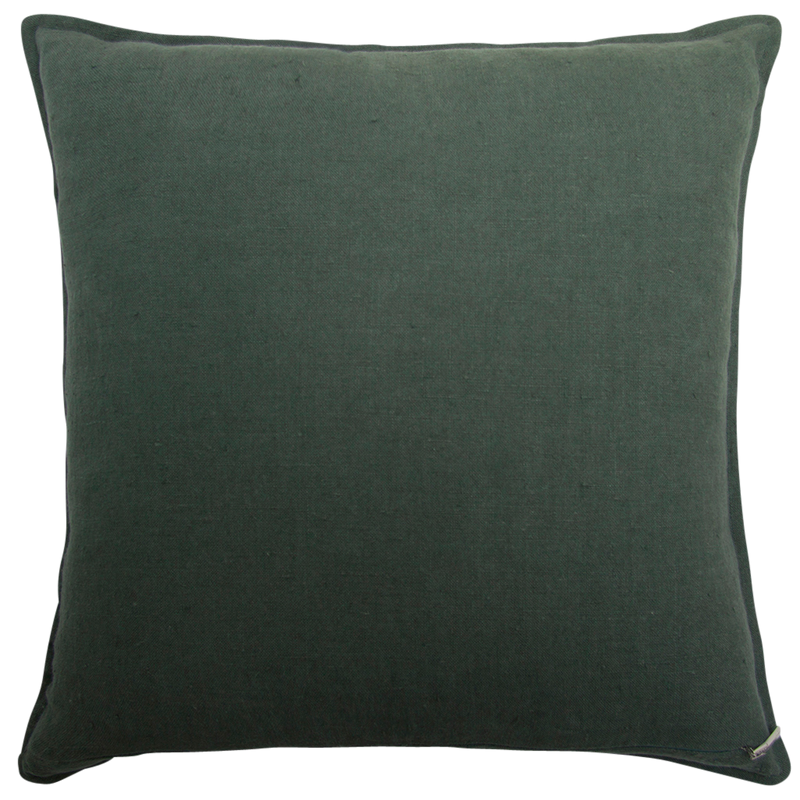 Silk Velvet and Linen Flange Cushion - Green