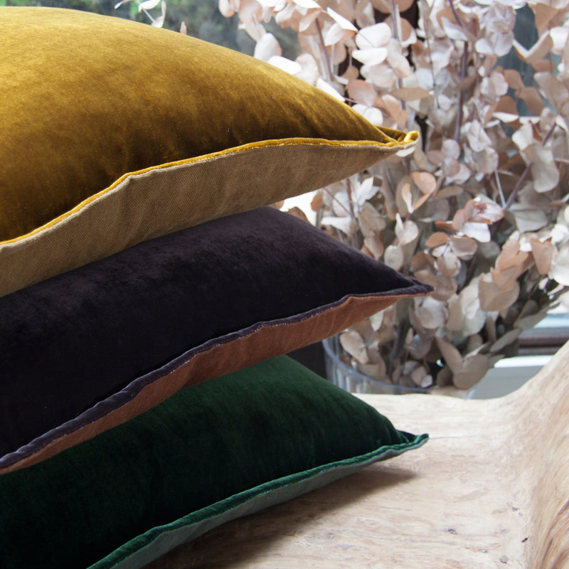 Silk Velvet and Linen Flange Cushion - Gold