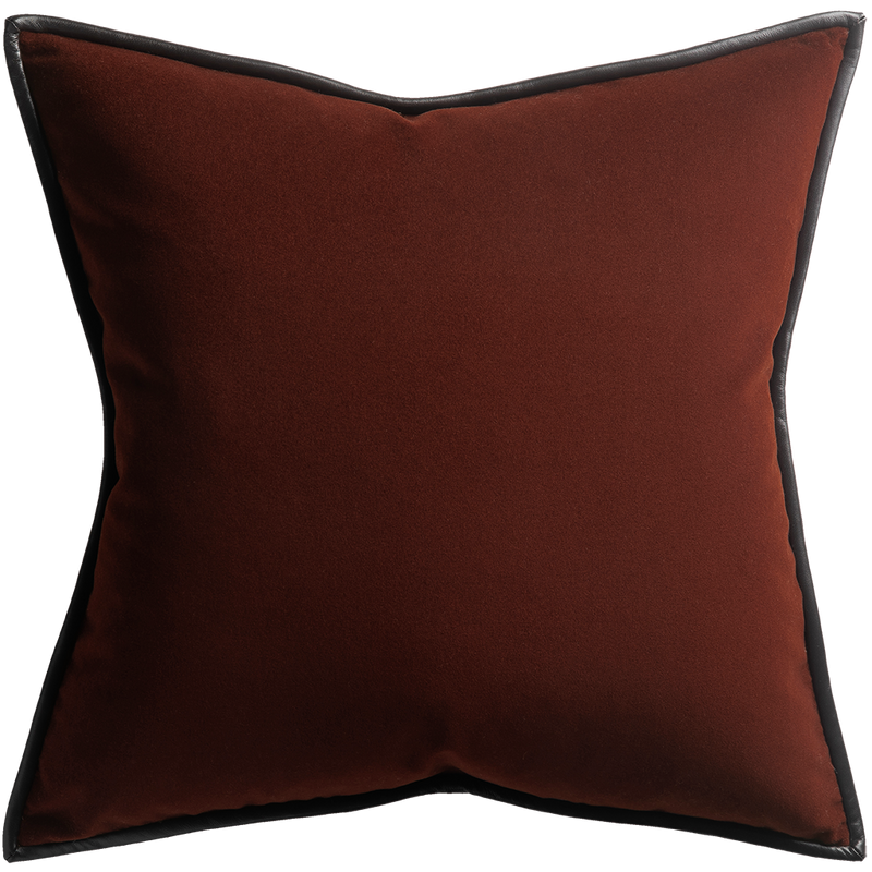 Merino Velvet Cushion with Leather Trim - Currant